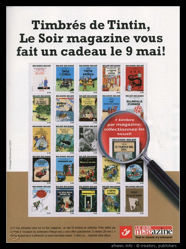 Timbre-Soir-Illustre francobolli Tintin 2007 belgio.jpg