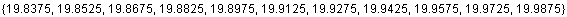 {19.8375, 19.8525, 19.8675, 19.8825, 19.8975, 19.9125, 19.9275, 19.9425, 19.9575, 19.9725, 19.9875}