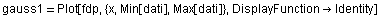 gauss1 = Plot[fdp, {x, Min[dati], Max[dati]}, DisplayFunction→Identity]